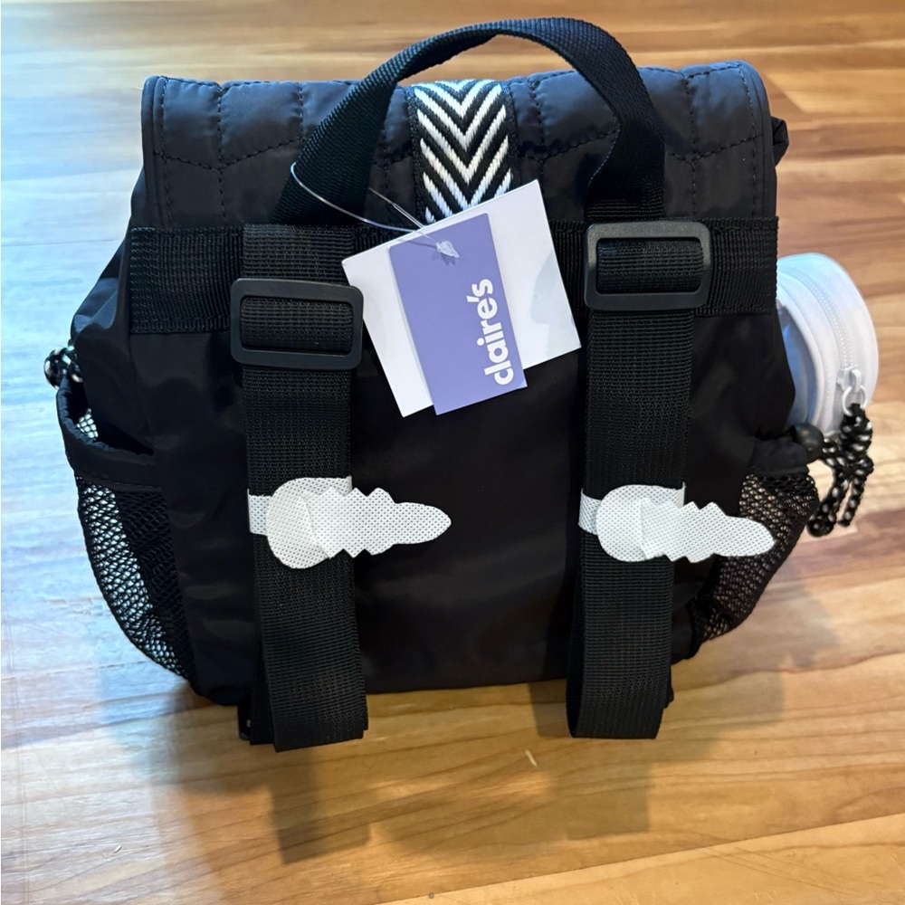 NWT, Claire’s, Black Backpack with White Chevron Strap - Picture 6 of 8